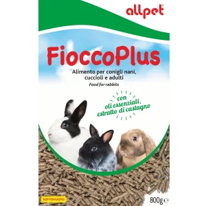 AllPet Fiocco Plus Mangime Conigli Nani con oli essenziali di Castagno per roditori Mini Pellet 800g